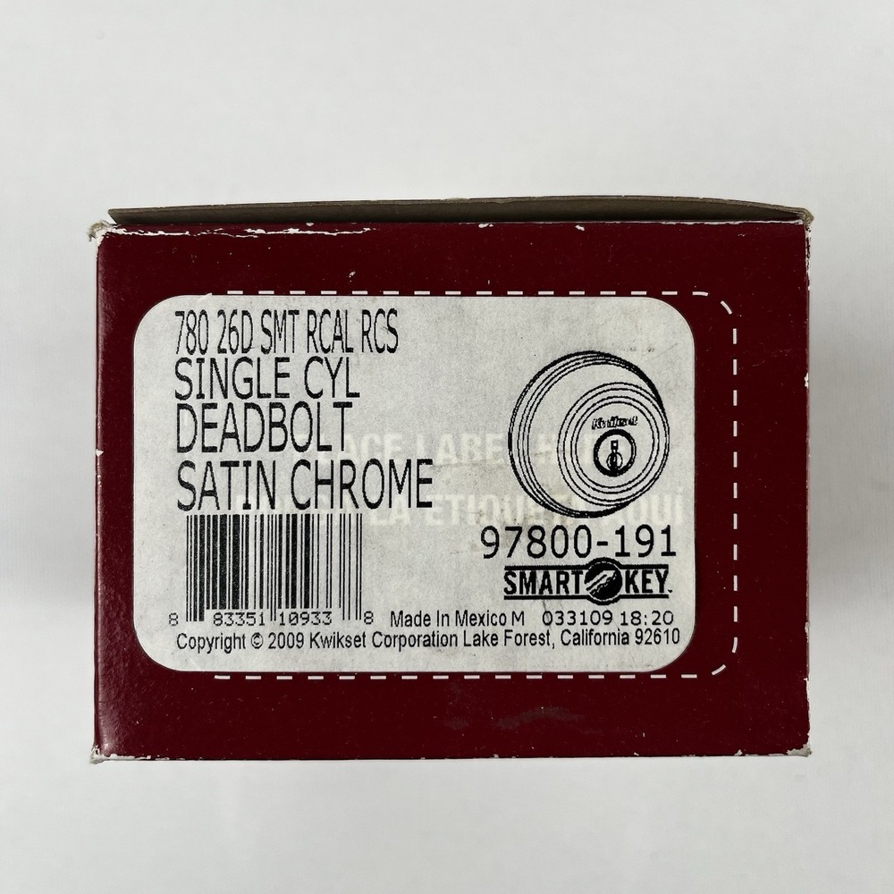 Kwikset 780 26D Deadbolt Single Cylinder  Satin Chrome Smart Key NOS Year 2009 - Picture 12 of 15